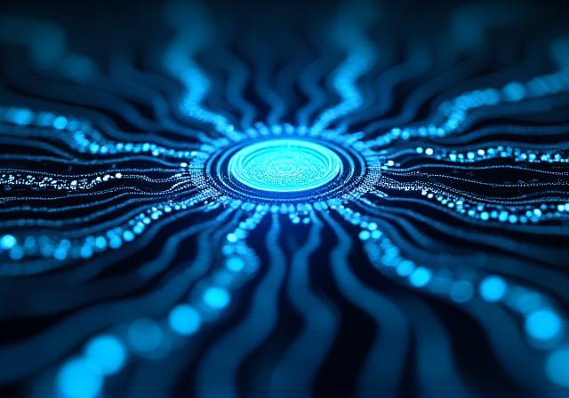 Rappresentazione astratta di flussi di dati AI e dashboard digitali